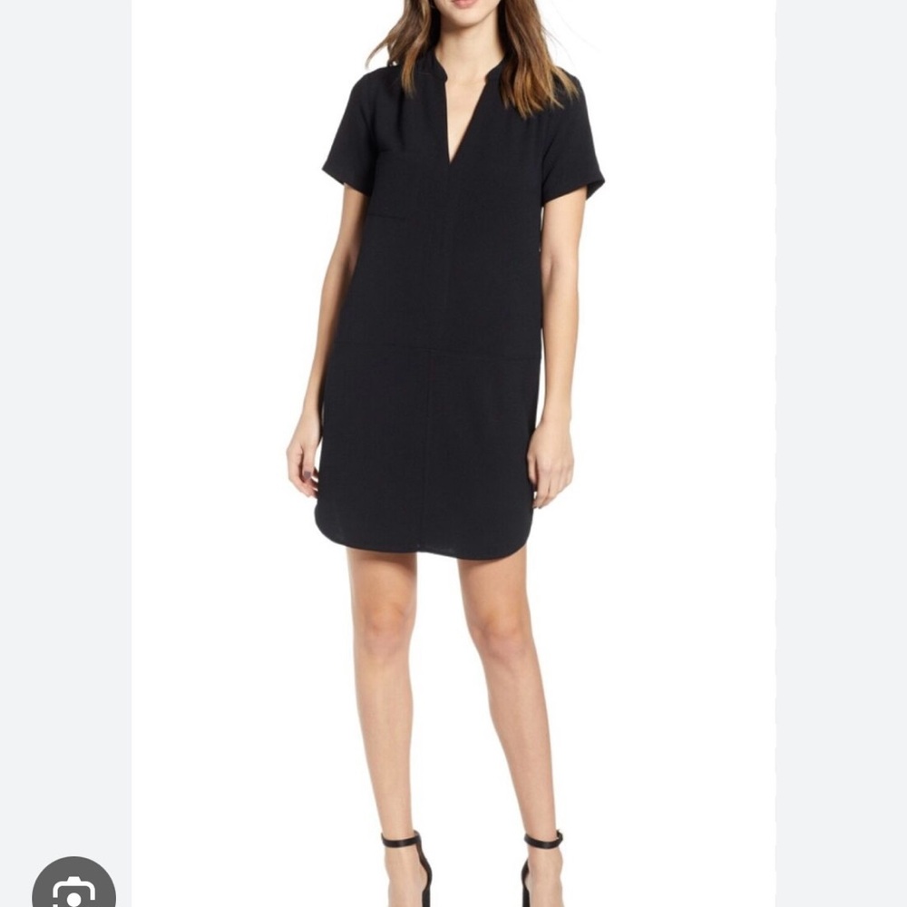 Tahari Black V-Neck Sheath Dress Short Sleeve